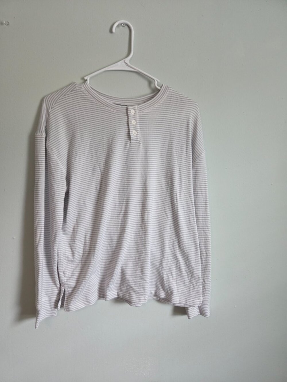 Loft Pajama Set Women's Medium Henley Gray Striped Drawstring Sleepwear NWOT - Picture 3 of 11